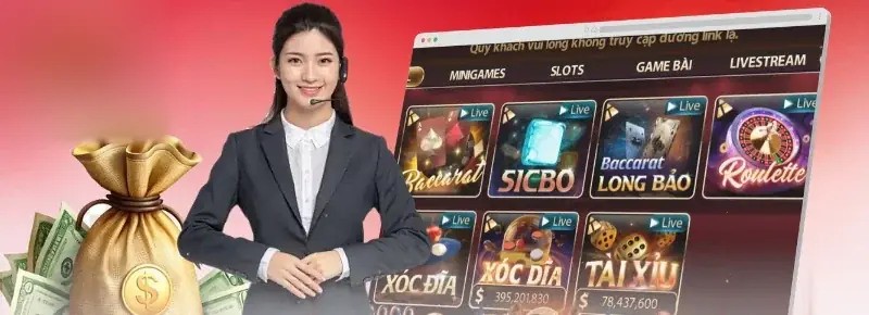 Giới thiệu Zowin qua ảnh sảnh: tab Minigames, Slots, Game bài, Livestream và các bàn Baccarat, Sicbo, Roulette, Xóc Đĩa, Tài Xỉu có nhãn Live