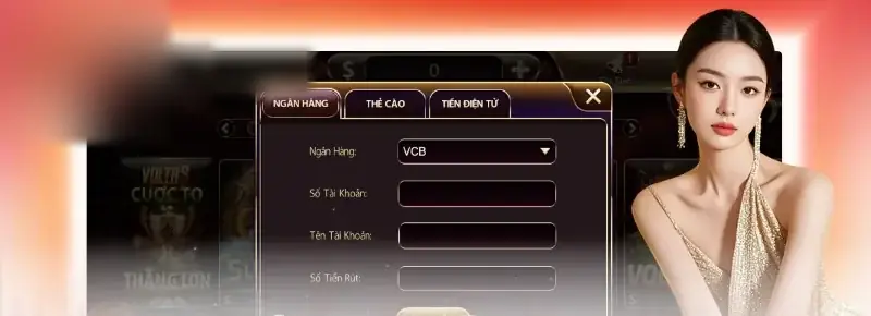 Biểu mẫu rút tiền Zowin về ngân hàng với ô Ngân Hàng, Số Tài Khoản, Tên Tài Khoản, Số Tiền Rút