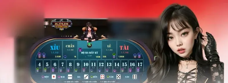 Bàn tài xỉu Zowin kiểu sicbo: ô Xỉu, Tài, Chẵn, Lẻ ghi 1:1.98, Bộ ba bất kỳ 1:31, hàng tổng điểm 4 đến 17 và sáu ô mặt xúc xắc